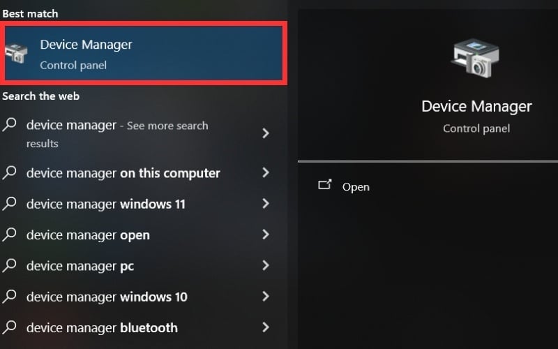 Chọn Device Manager trong Start