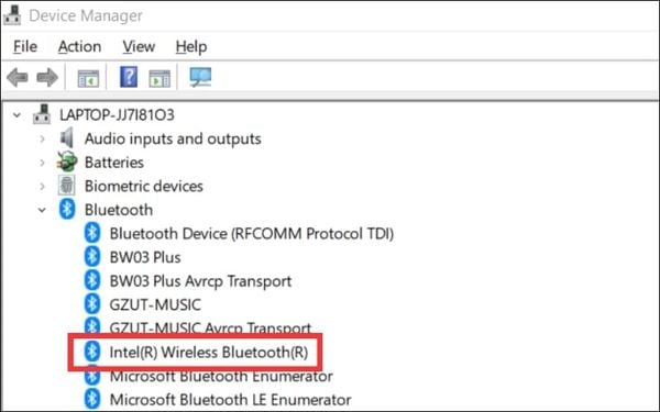 Tìm mục Bluetooth