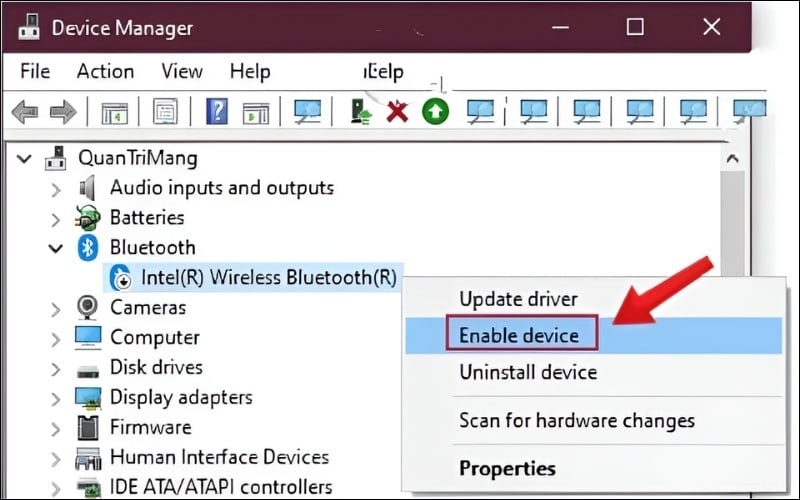 Chọn Enable driver bluetooth bị vô hiệu hóa