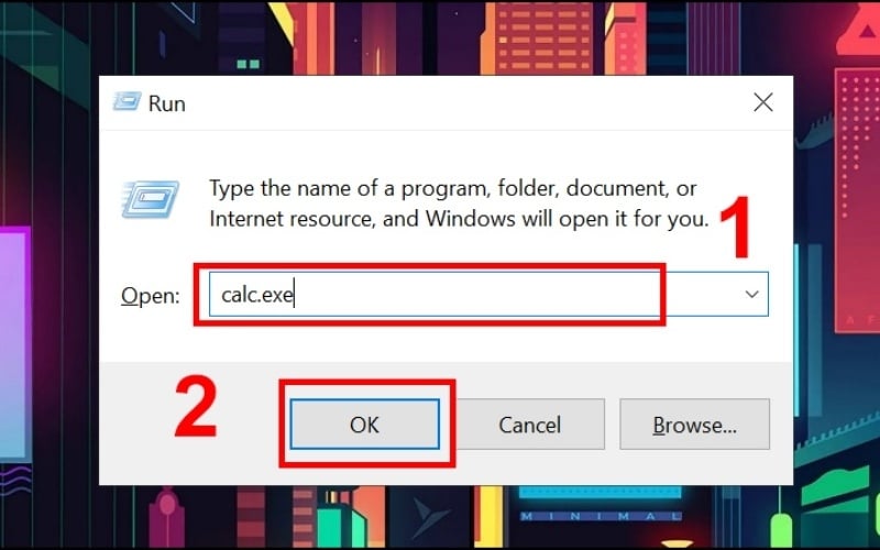 Tại ô Open, bạn nhập lệnh calc.exe rồi nhấn phím Enter