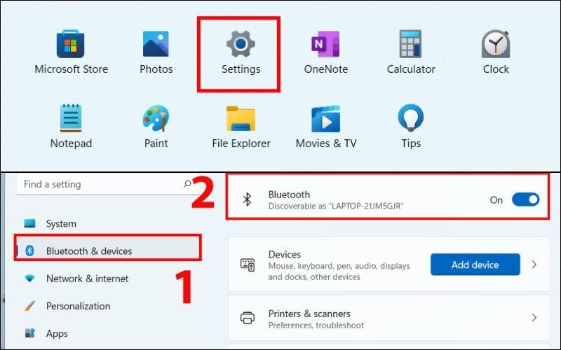 Gạt công tắc Bluetooth sang On để bật kết nối