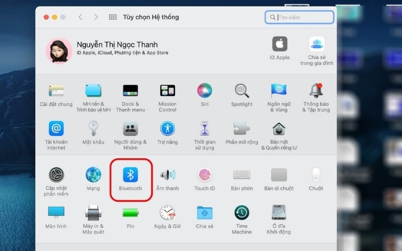 Trong cửa sổ System Preferences, tìm và nhấp vào biểu tượng&nbsp;Bluetooth