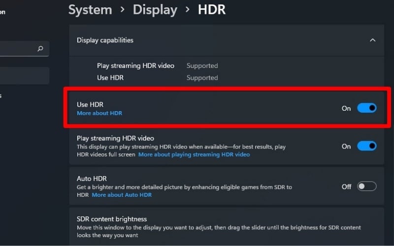 Bật HDR để tối ưu cho chơi game
