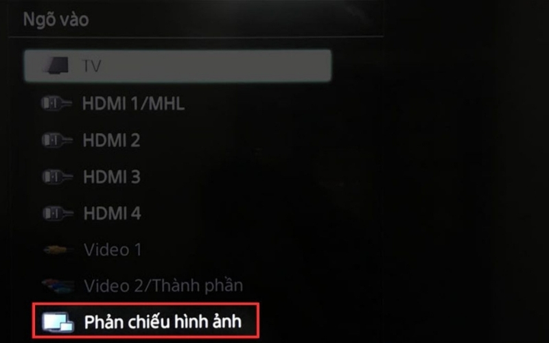Dùng các phím điều hướng để chọn mục Screen mirroring