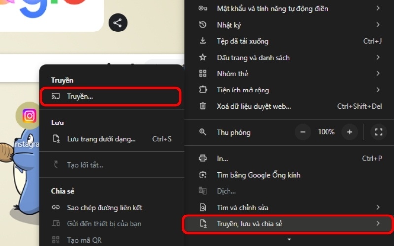 Chọn Truyền, Lưu và Chia sẻ&nbsp;> Chọn&nbsp;Truyền...