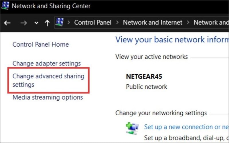 Chọn Change advanced sharing settings