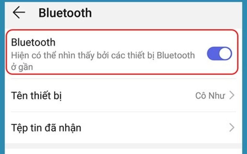Gạt thanh trượt tại dòng Bluetooth sang phải để chuyển sang trạng thái