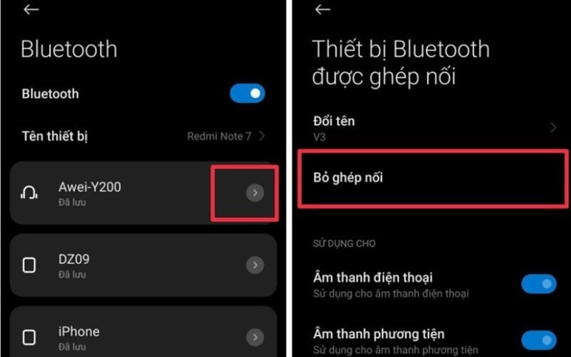 Nếu thiết bị vẫn không phát nhạc, bạn hãy chọn Bỏ ghép nối rồi kết nối lại