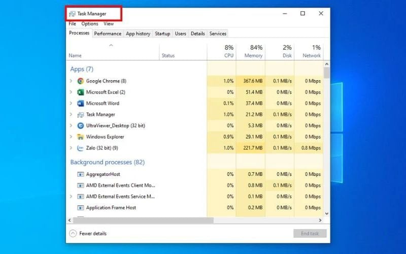 Sử dụng Task Manager để kiểm tra card màn hình laptop Dell nhanh chóng