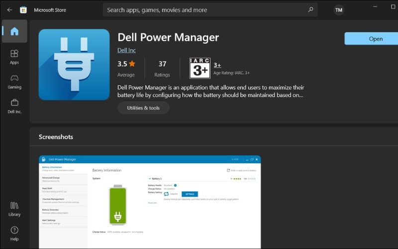 Sử dụng phần mềm quản lý năng lượng Dell Power Manager