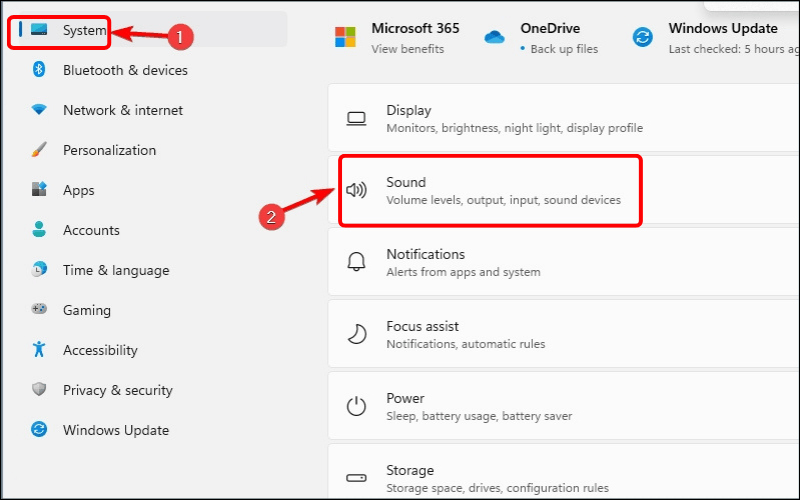 Chọn System và nhấn vào mục Sound