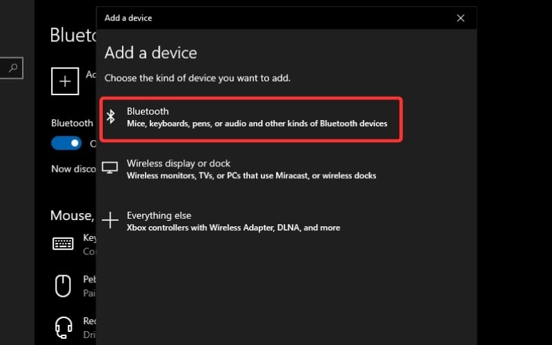 Chọn mục Bluetooth để dò thiết bị