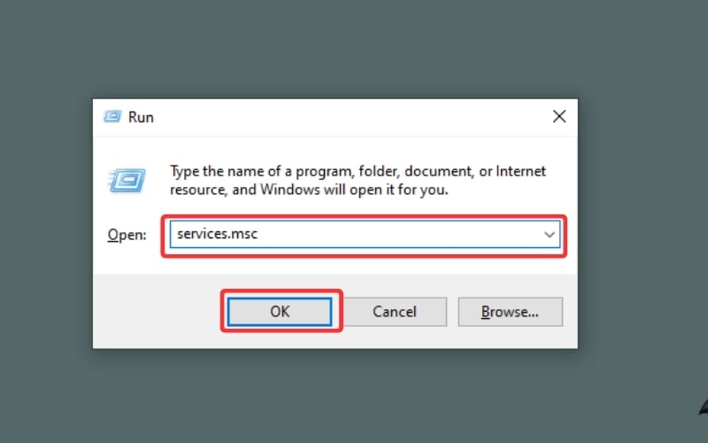 Gõ dòng lệnh services.msc và nhấn Enter
