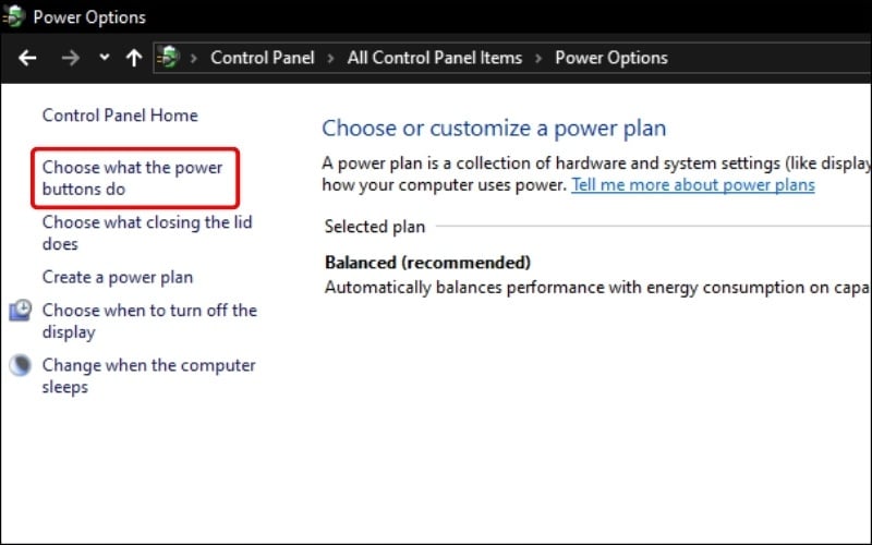 Nhấn vào dòng Choose what the power buttons do