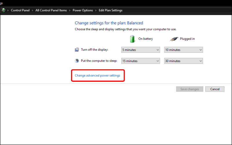 Chọn mục Change advanced power settings