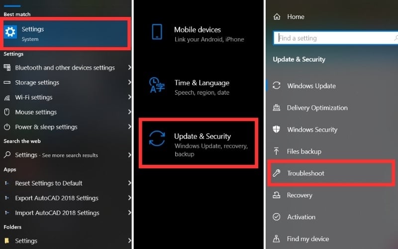 Chọn Troubleshoot (Khắc phục sự cố)