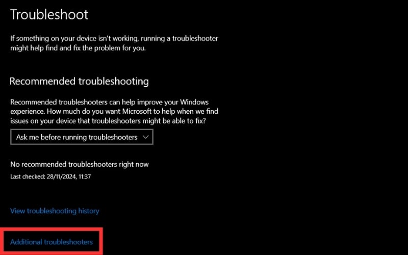 Chọn Additional&nbsp;troubleshooters (Trình khắc phục sự cố khác)