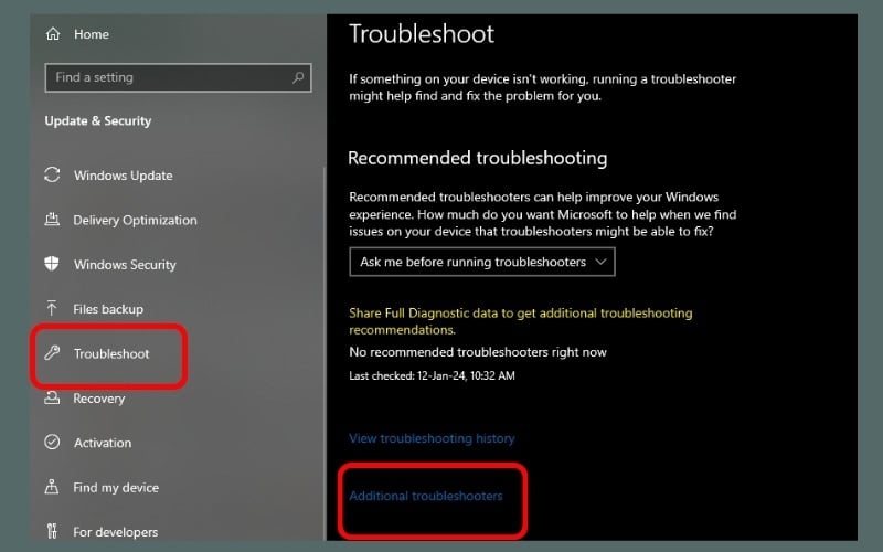 Chọn Additional troubleshooters