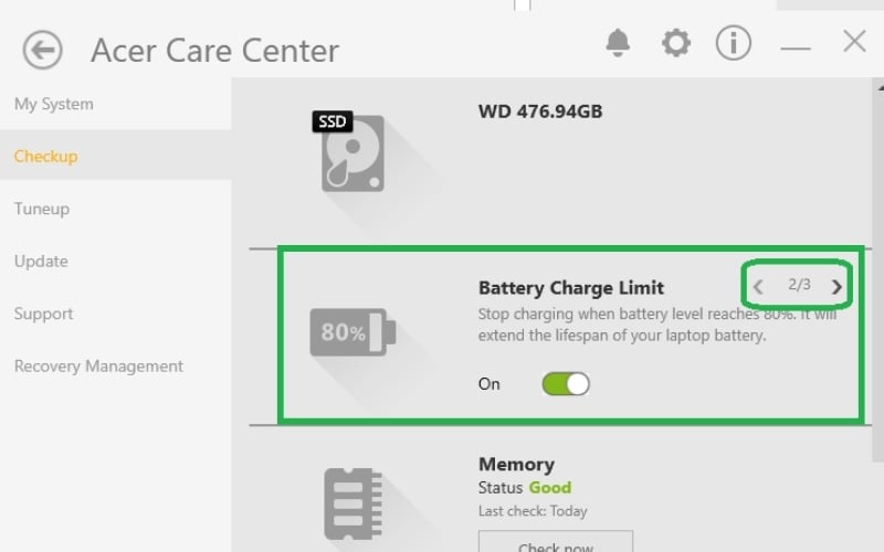 Tại mục Battery Charge Limit, hãy gạt nút sang trạng thái On