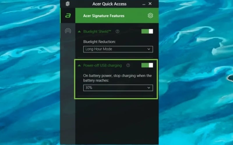 Tìm mục Power-off USB charging&nbsp;và gạt công tắc sang màu xanh