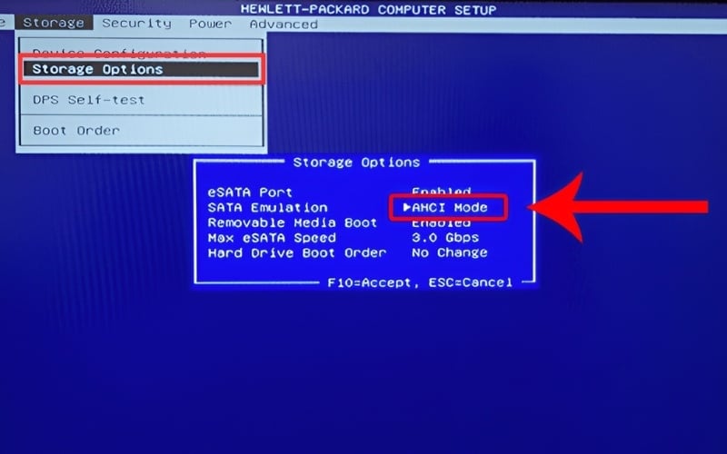 Chuyển trạng thái từ IDE sang AHCI trong Storage Options