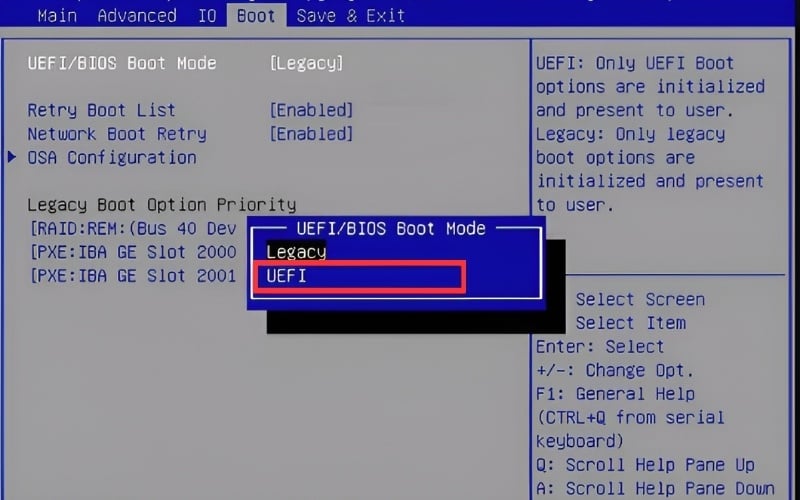 Nên chọn UEFI nếu máy sử dụng chuẩn GPT trên Windows 10 hoặc 11