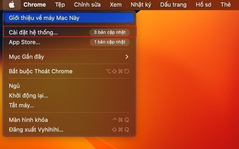 Mở System Settings