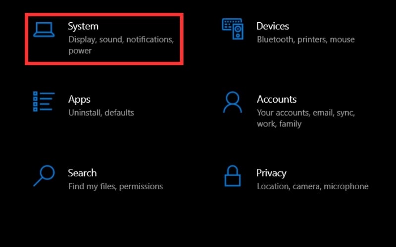 Chọn mục System trong Settings