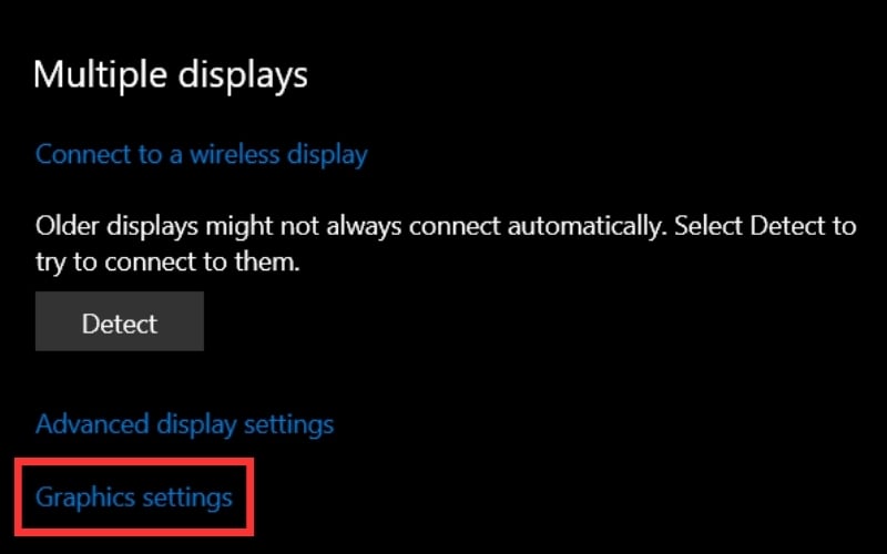 Chọn Graphic settings trong Displays