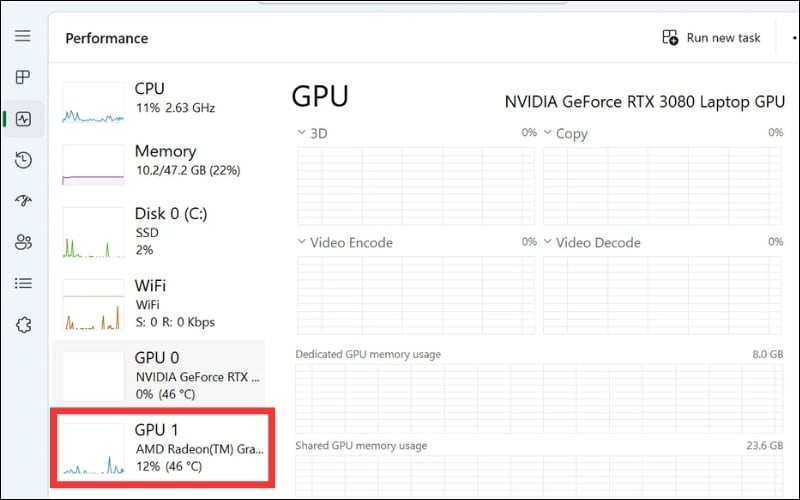 Kiểm tra card màn hình rời trong Task Manager