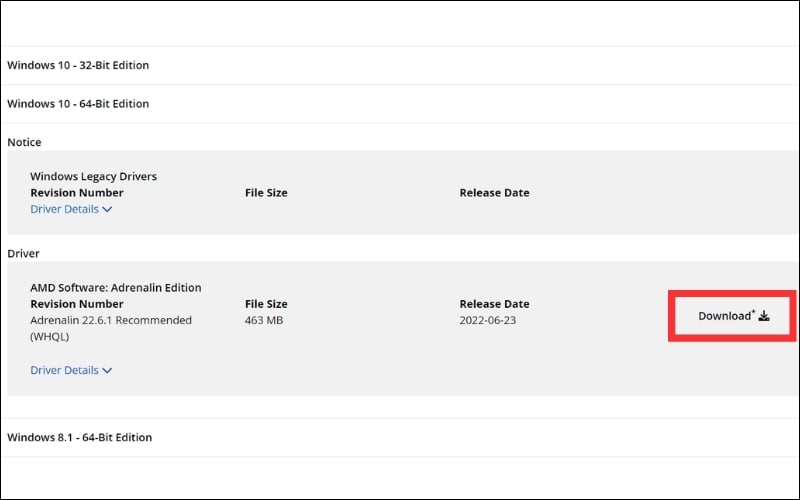 Tải phiên bản driver có sẵn
