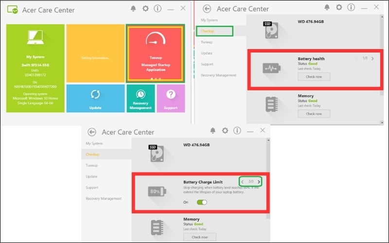Cách giới hạn sạc pin laptop Acer bằng Acer Care Center hoặc Acer Quick Access