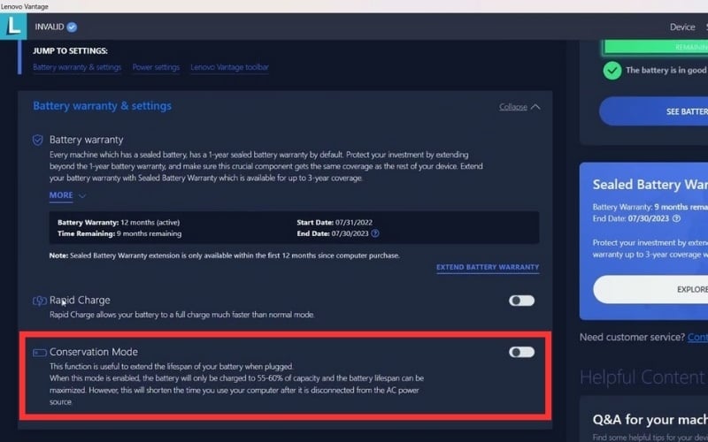 Cách giới hạn sạc pin laptop Lenovo bằng Lenovo Vantage