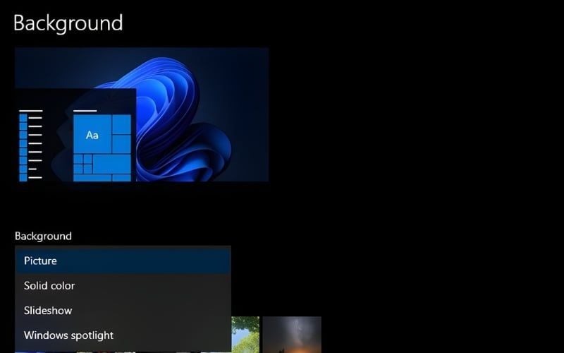 Các chế độ hiển thị trong mục Background