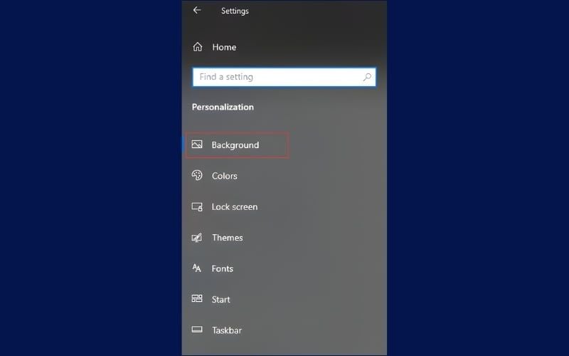 Nhấn vào tab Background