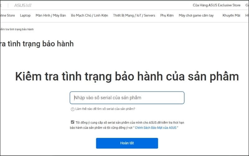 Nhập số S/N vào ô tra cứu và xác nhận