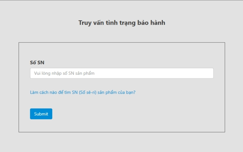 Nhập số S/N vào ô tra cứu và làm theo hướng dẫn để xem kết quả