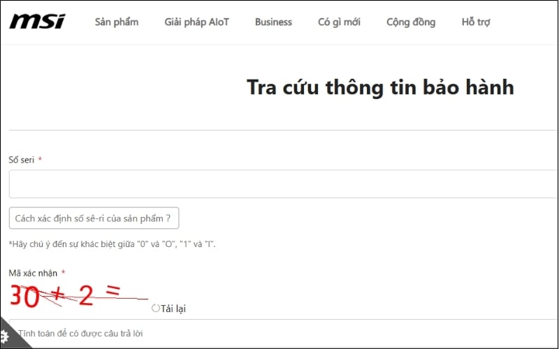 Nhập chính xác dãy số S/N vào ô yêu cầu và nhấn kiểm tra