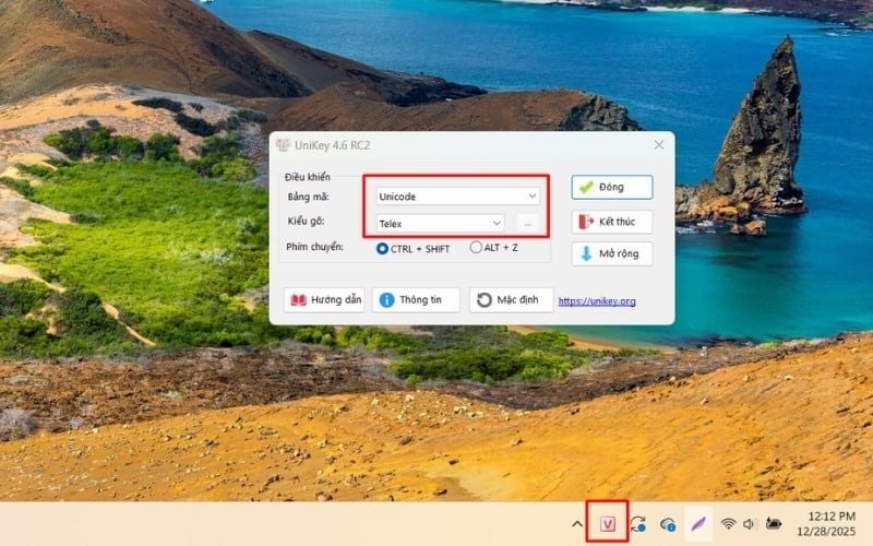 Đảm bảo kiểu gõ là Telex và chế độ gõ là tiếng Việt