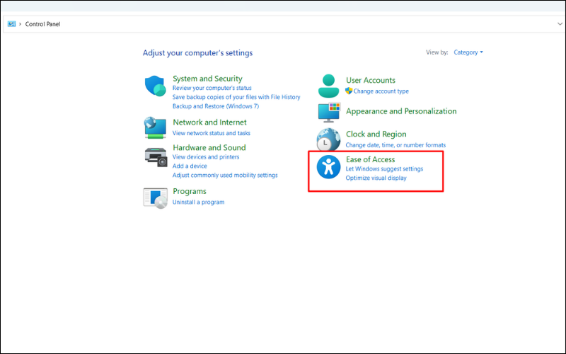 Chọn&nbsp;Ease of Access Center