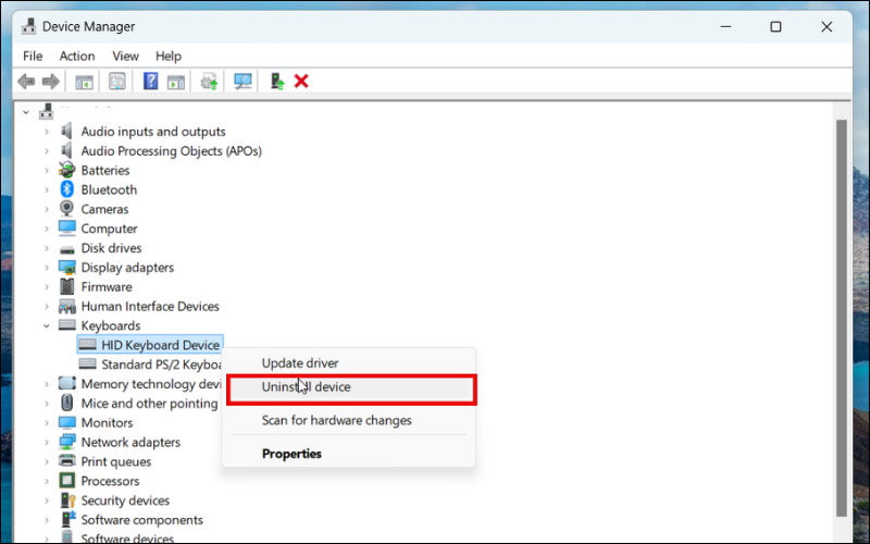 Chọn&nbsp;Uninstall device