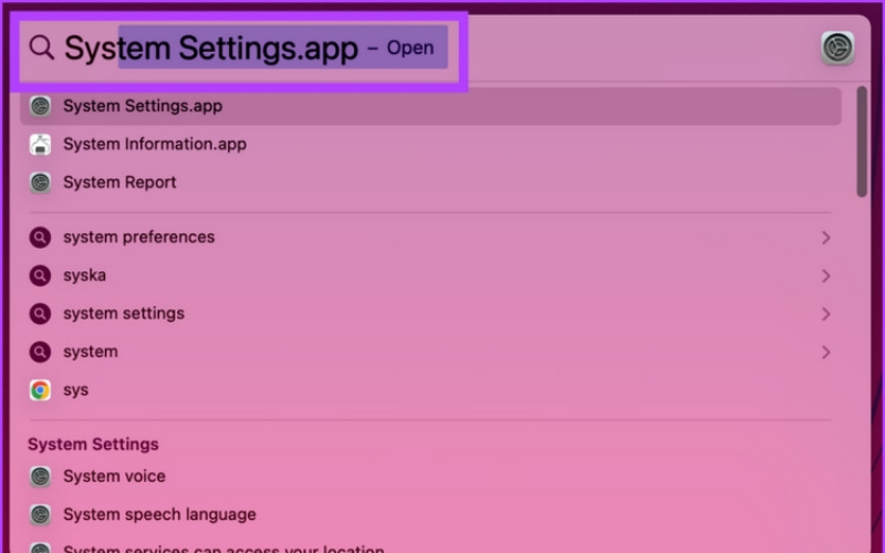 Mở&nbsp;System Settings để khôi phục cài đặt bàn phím