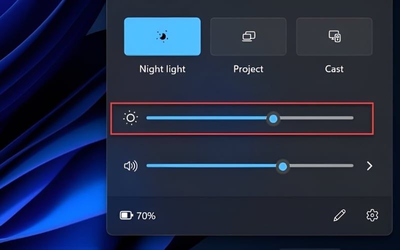 Điều chỉnh thanh trượt có biểu tượng mặt trời