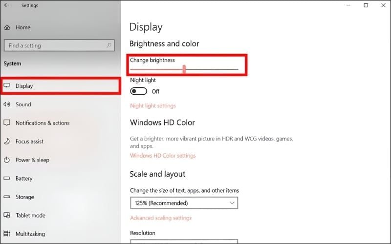 Điều chỉnh thanh trượt Brightness
