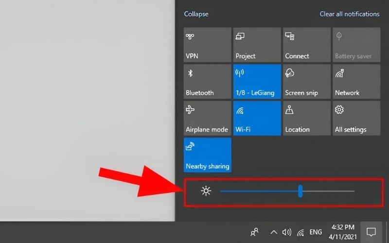 Kéo thanh trượt để điều chỉnh chính xác độ sáng màn hình