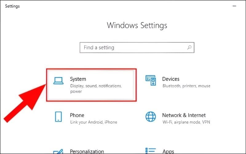 Vào Settings và chọn System