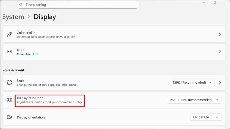 Tại mục Display resolution