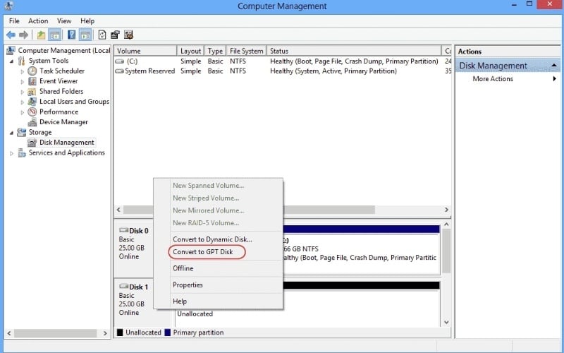 Nhấn chuột phải vào ổ SSD và chọn Convert MBR Disk to GPT Disk (hoặc ngược lại)
