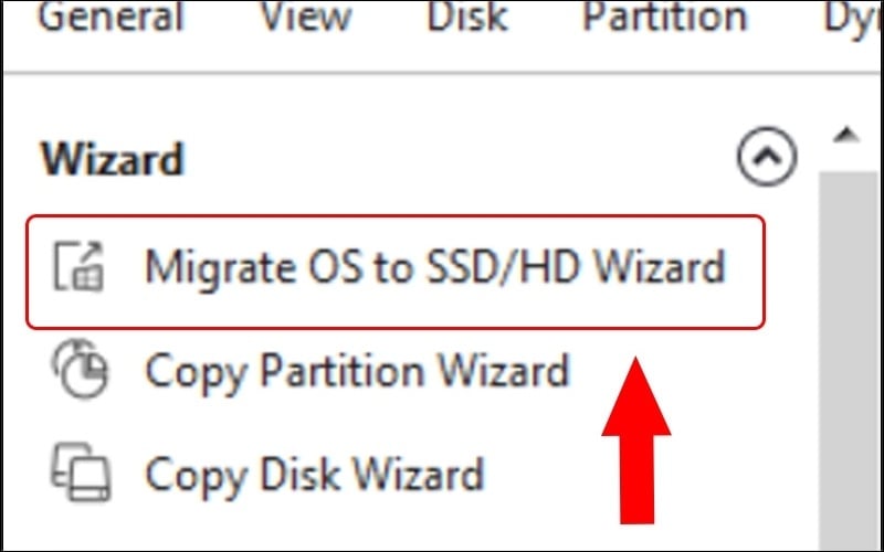 Chọn tính năng Migrate OS to SSD/HD để bắt đầu quy trình