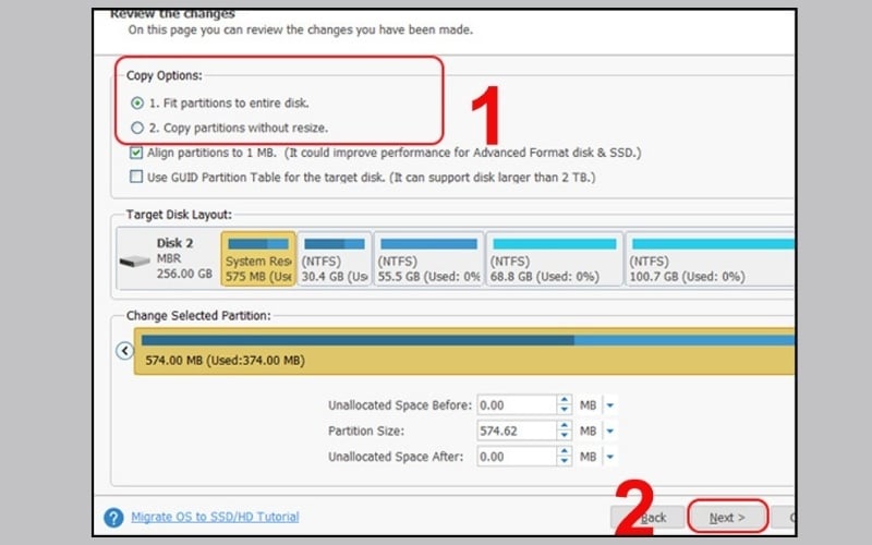 Chọn 1 trong 2 lựa chọn để chuyển hệ điều hành Windows sang ổ cứng mới